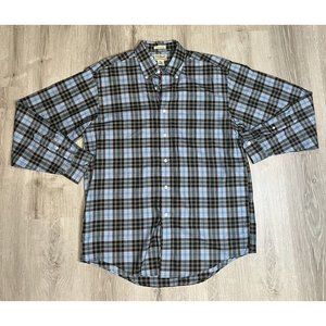LL Bean Button‎ Up Shirt Mens M Regular US Air Force Tartan Plaid Blue